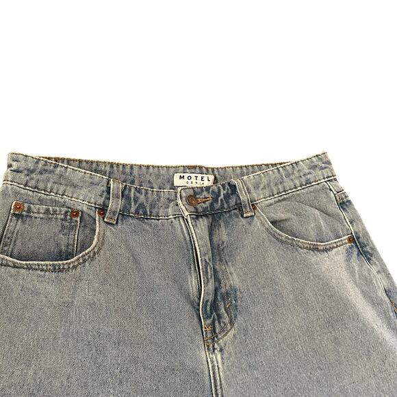 Motel Denim Baggy Straight Leg Jeans Size Large/31 Light Wash Distressed Ripped - Picture 2 of 10
